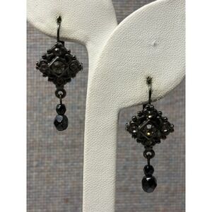 Gunmetal SIlvertone Clear Rhinestone Tipped Square Gray Beads Goth Fairy
